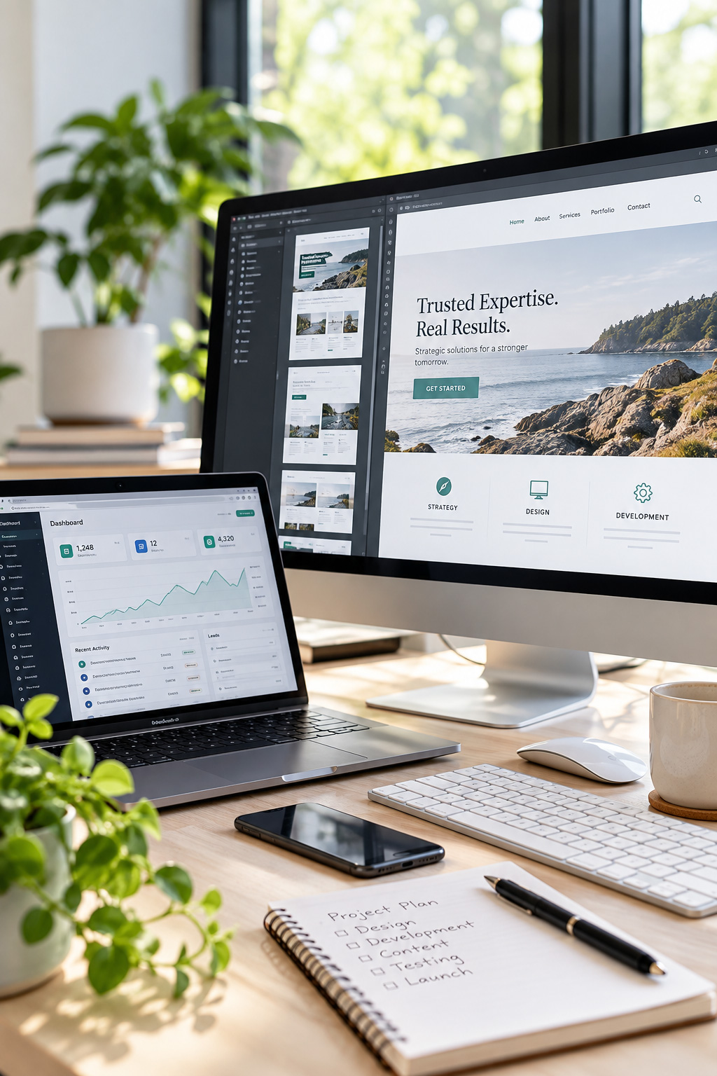 Modern web design and development workspace