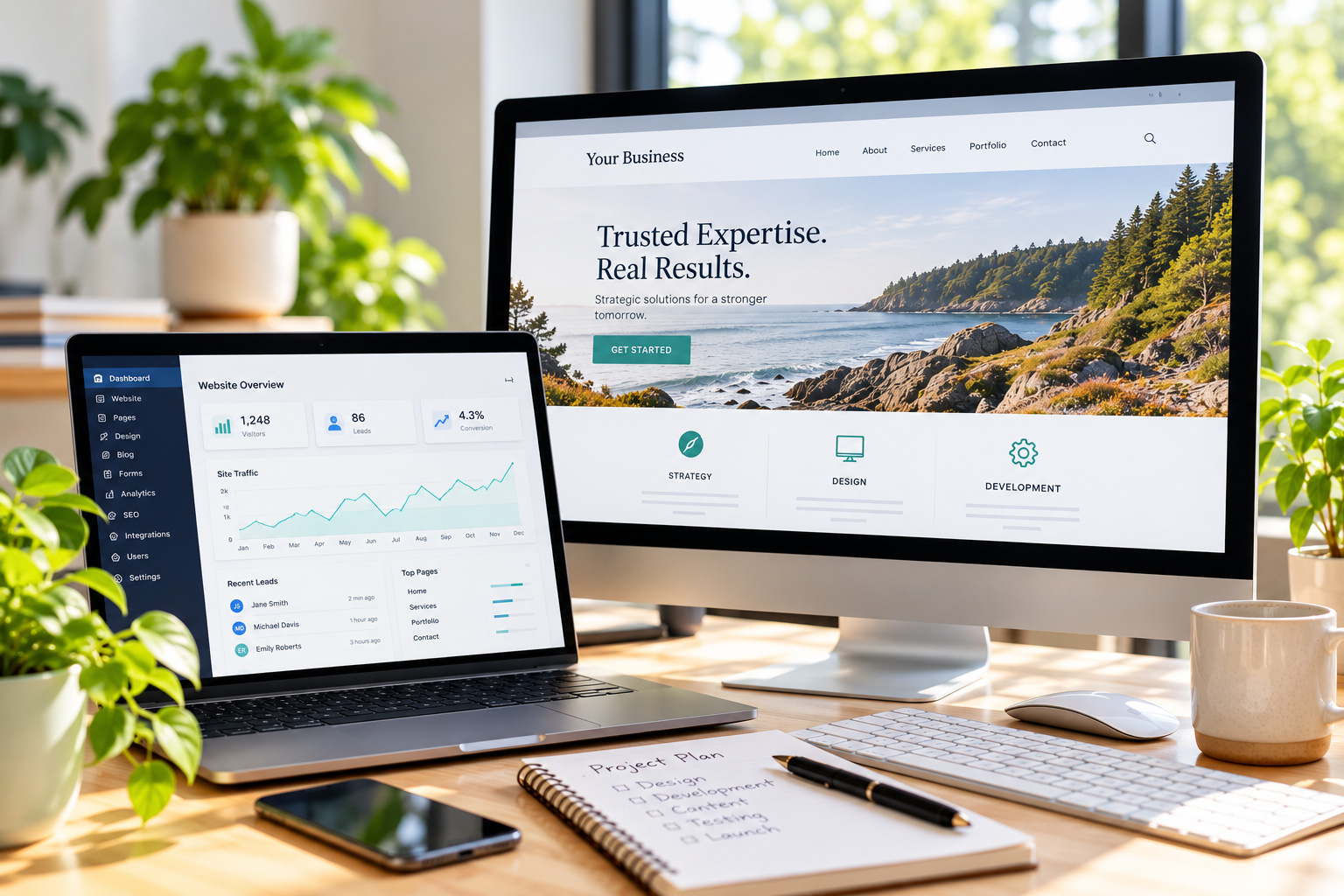 Modern web design and development workspace